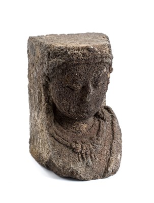 Lot 152 - A VOLCANIC STONE BUST OF A DEITY