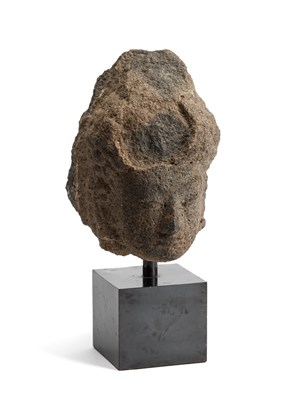 Lot 157 - A VOLCANIC STONE HEAD OF BUDDHA