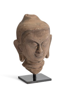 Lot 158 - A BUFF SANDSTONE HEAD OF BUDDHA