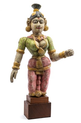 Lot 165 - A CARVED AND PAINTED WOOD FIGURE OF A GODDESS