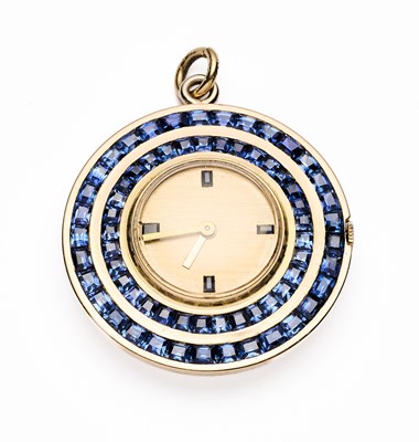 Lot 156 - A SAPPHIRE AND GOLD LADY'S FOB WATCH, FRENCH, 1950s