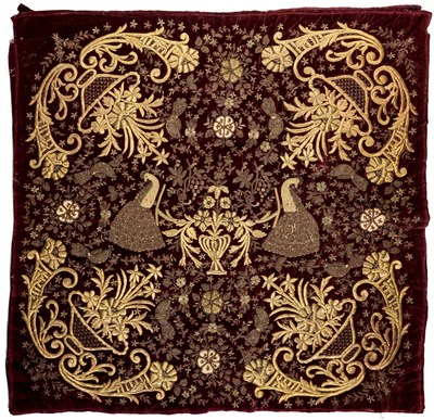 Lot 194 - AN EMBROIDERED VELVET PANEL