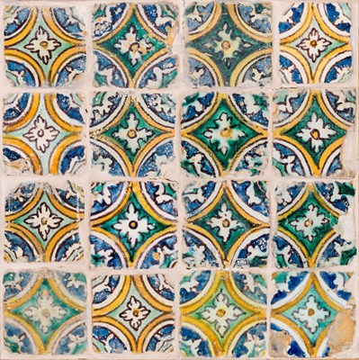 Lot 216 - A PANEL OF SIXTEEN TILES