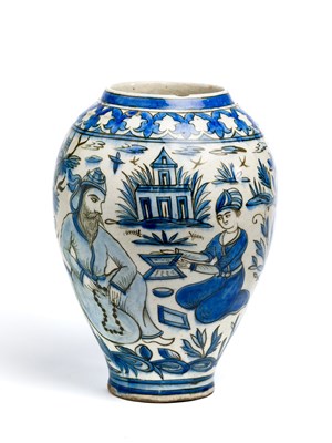 Lot 224 - A QAJAR BLUE AND WHITE VASE