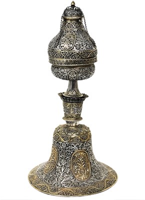 Lot 228 - â“Œ A PARCEL-GILT-SILVER HUQQA