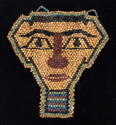 Lot 250 - AN EGYPTIAN BEAD 'MUMMY' MASK