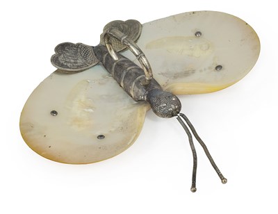 Lot 278 - â“Œ A CHINESE SILVER AND MOTHER-OF-PEARL 'BUTTERFLY' DISH