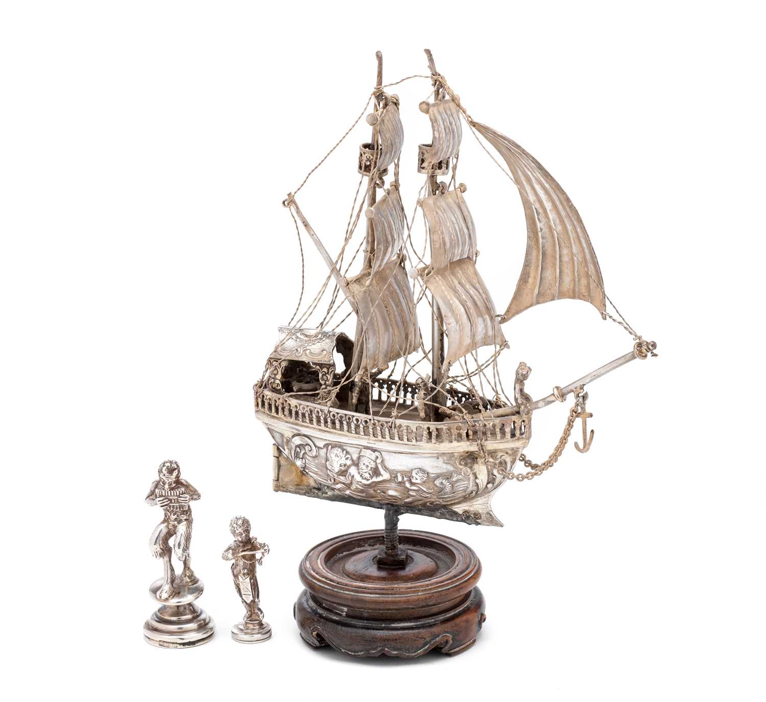 Lot 300 - A GERMAN SILVER MINIATURE NEF