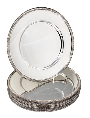 Lot 315 - â’¼ A SET OF TWELVE ELECTROPLATE DINNER PLATES