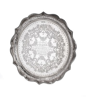 Lot 327 - AN EDWARDIAN SILVER SALVER