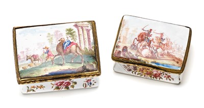 Lot 373 - TWO ENGLISH ENAMEL SNUFF BOXES