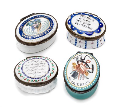 Lot 377 - A GROUP OF FOUR ENGLISH ENAMEL PATCH BOXES