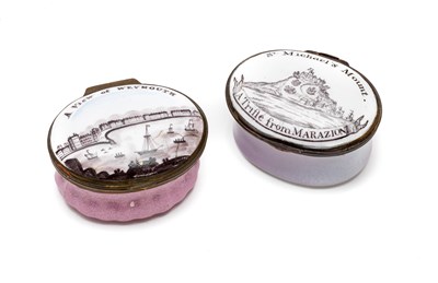 Lot 392 - TWO ENGLISH ENAMEL 'SEASIDE SOUVENIR' PATCH BOXES