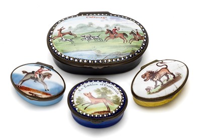 Lot 401 - AN ENGLISH ENAMEL SNUFF BOX