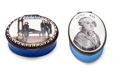 Lot 422 - TWO ENGLISH ENAMEL PATCH BOXES COMMEMORATING LOUIS XVI