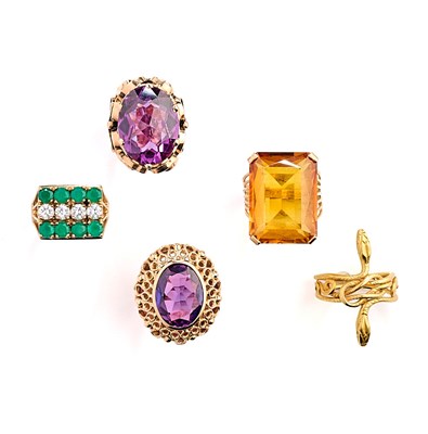 Lot 462 - □ COLLECTION OF FIVE COCKTAIL RINGS
