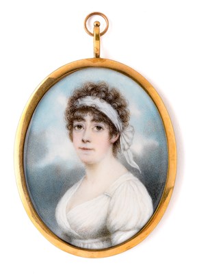 Lot 445 - ËœA PORTRAIT MINIATURE OF A YOUNG LADY