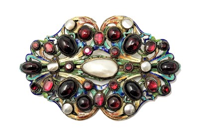 Lot 465 - AN AUSTRO-HUNGARIAN GEMSET SILVER AND ENAMEL BUCKLE