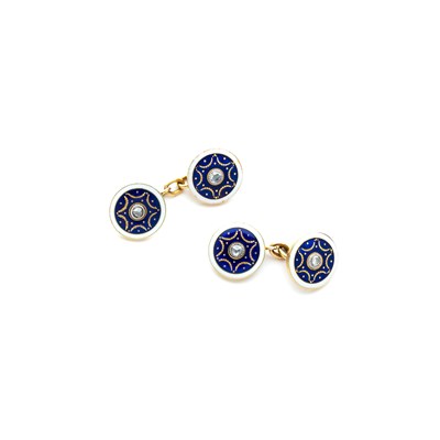 Lot 477 - â’¼ ENAMEL AND DIAMOND CUFFLINKS