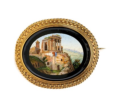 Lot 201 - A MICROMOSAIC GOLD BROOCH, 1860s