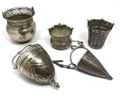 Lot 89 - A GROUP OF FIVE CONTINENTAL SILVER SMALL SANCTUARY LAMPS, PROBABLY ITALIAN OR SPANISH, 18TH / 19TH CENTURY