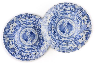 Lot 158 - A PAIR OF JAPANESE BLUE AND WHITE CHARGERS, 20TH CENTURY