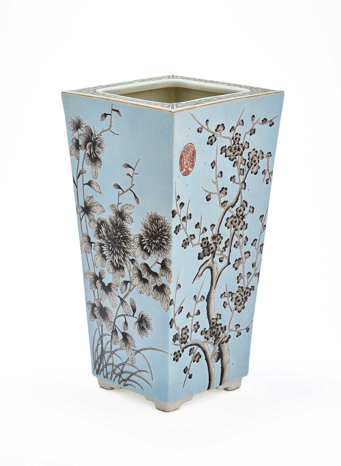 Lot 23 - A CHINESE GRISAILLE-ENAMELLED DAYAZHAI STYLE SQUARE TAPERING VASE