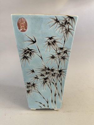 Lot 23 - A CHINESE GRISAILLE-ENAMELLED DAYAZHAI STYLE SQUARE TAPERING VASE