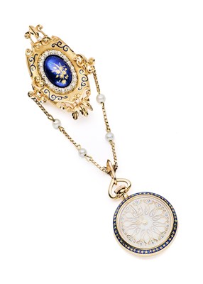 Lot 157 - RONDINE: A LADY'S ENAMEL AND DIAMOND BROOCH WATCH, ITALIAN, 1960s