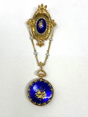 Lot 157 - RONDINE: A LADY'S ENAMEL AND DIAMOND BROOCH WATCH, ITALIAN, 1960s