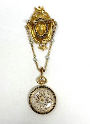 Lot 157 - RONDINE: A LADY'S ENAMEL AND DIAMOND BROOCH WATCH, ITALIAN, 1960s