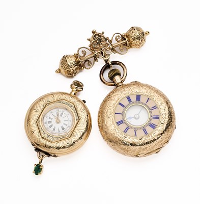 Lot 153 - □ TWO LADIES' GOLD POCKET WATCHES, SWISS, 1890s