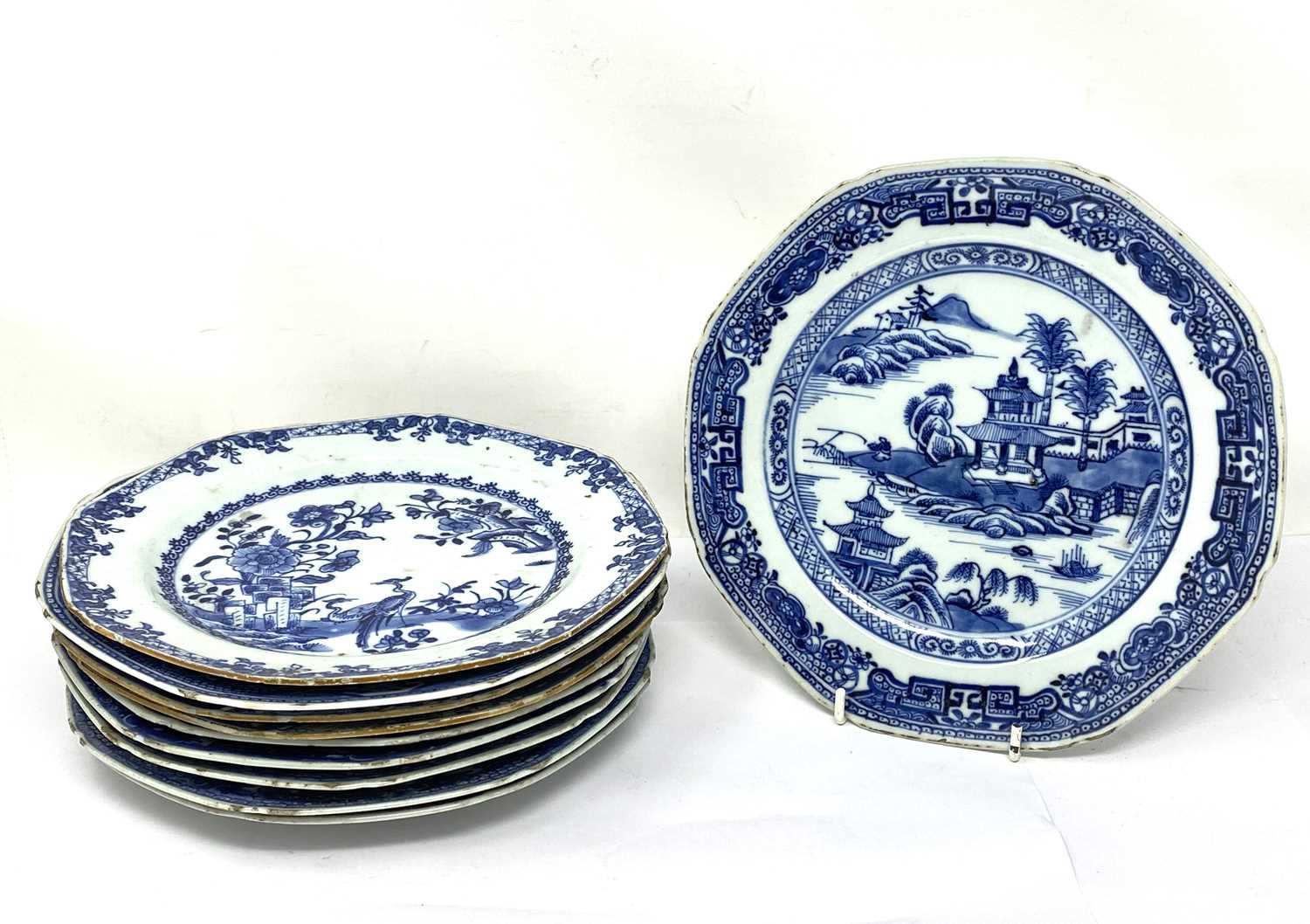 Lot 34 - TEN CHINESE EXPORT BLUE AND WHITE DINNER PLATES, 18TH CENTURY