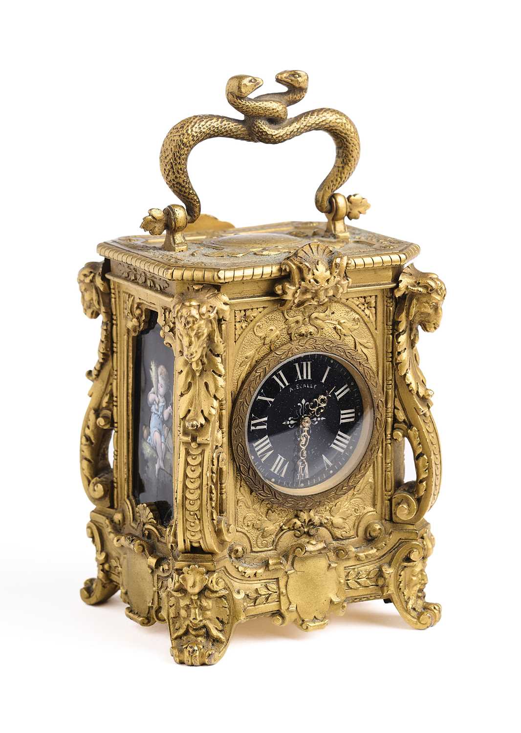 Lot 149 - A FRENCH GILT-BRONZE AND LIMOGES ENAMEL 'MIGNONETTE' CARRIAGE CLOCK, DROCOURT FOR AUGUSTE ECALLE, PARIS, LATE 19TH CENTURY