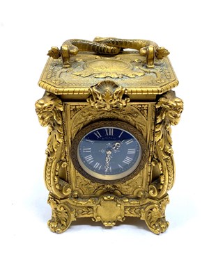 Lot 149 - A FRENCH GILT-BRONZE AND LIMOGES ENAMEL 'MIGNONETTE' CARRIAGE CLOCK, DROCOURT FOR AUGUSTE ECALLE, PARIS, LATE 19TH CENTURY