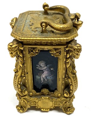 Lot 149 - A FRENCH GILT-BRONZE AND LIMOGES ENAMEL 'MIGNONETTE' CARRIAGE CLOCK, DROCOURT FOR AUGUSTE ECALLE, PARIS, LATE 19TH CENTURY