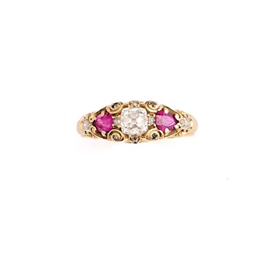 Lot 401 - VICTORIAN DIAMOND AND RUBY HALF HOOP RING, 1890s AND TWO DRESS RINGS