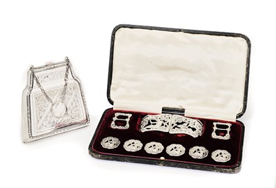 Lot 142 - □ A SET OF EDWARDIAN SILVER BUCKLES AND BUTTONS, LEVI & SALAMAN, BIRMINGHAM, 1903