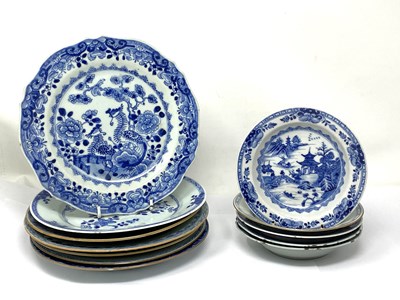 Lot 33 - SIX CHINESE EXPORT BLUE AND WHITE DINNER PLATES, 18TH CENTURY