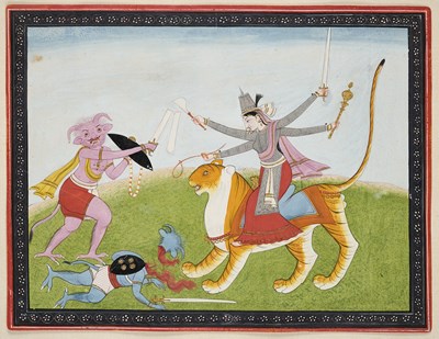 Lot 307 - A SCENE FROM THE DEVIMAHATMYA, PAHARI, NORTH-WESTERN INDIA, CIRCA 1840