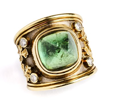 Lot 368 - ELIZABETH GAGE: GOLD, PERIDOT AND DIAMOND 'TEMPLAR' RING, 1999