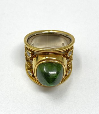 Lot 368 - ELIZABETH GAGE: GOLD, PERIDOT AND DIAMOND 'TEMPLAR' RING, 1999