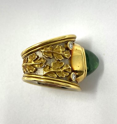 Lot 368 - ELIZABETH GAGE: GOLD, PERIDOT AND DIAMOND 'TEMPLAR' RING, 1999