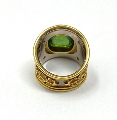 Lot 368 - ELIZABETH GAGE: GOLD, PERIDOT AND DIAMOND 'TEMPLAR' RING, 1999