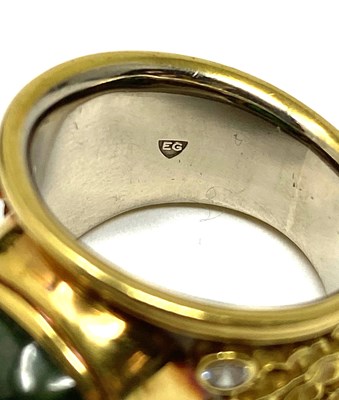 Lot 368 - ELIZABETH GAGE: GOLD, PERIDOT AND DIAMOND 'TEMPLAR' RING, 1999