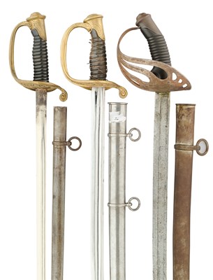 Lot 94 - A FRENCH MODEL 1896 CAVALRY SWORD; A FRENCH MODEL 1845 INFANTRY SWORD AND ANOTHER
