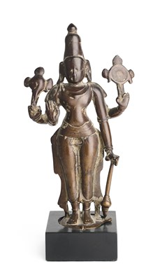 Lot 123 - A VIJAYANAGAR BRONZE FIGURE OF VISHNU, TAMIL NADU, SOUTH INDIA, 15TH/16TH CENTURY