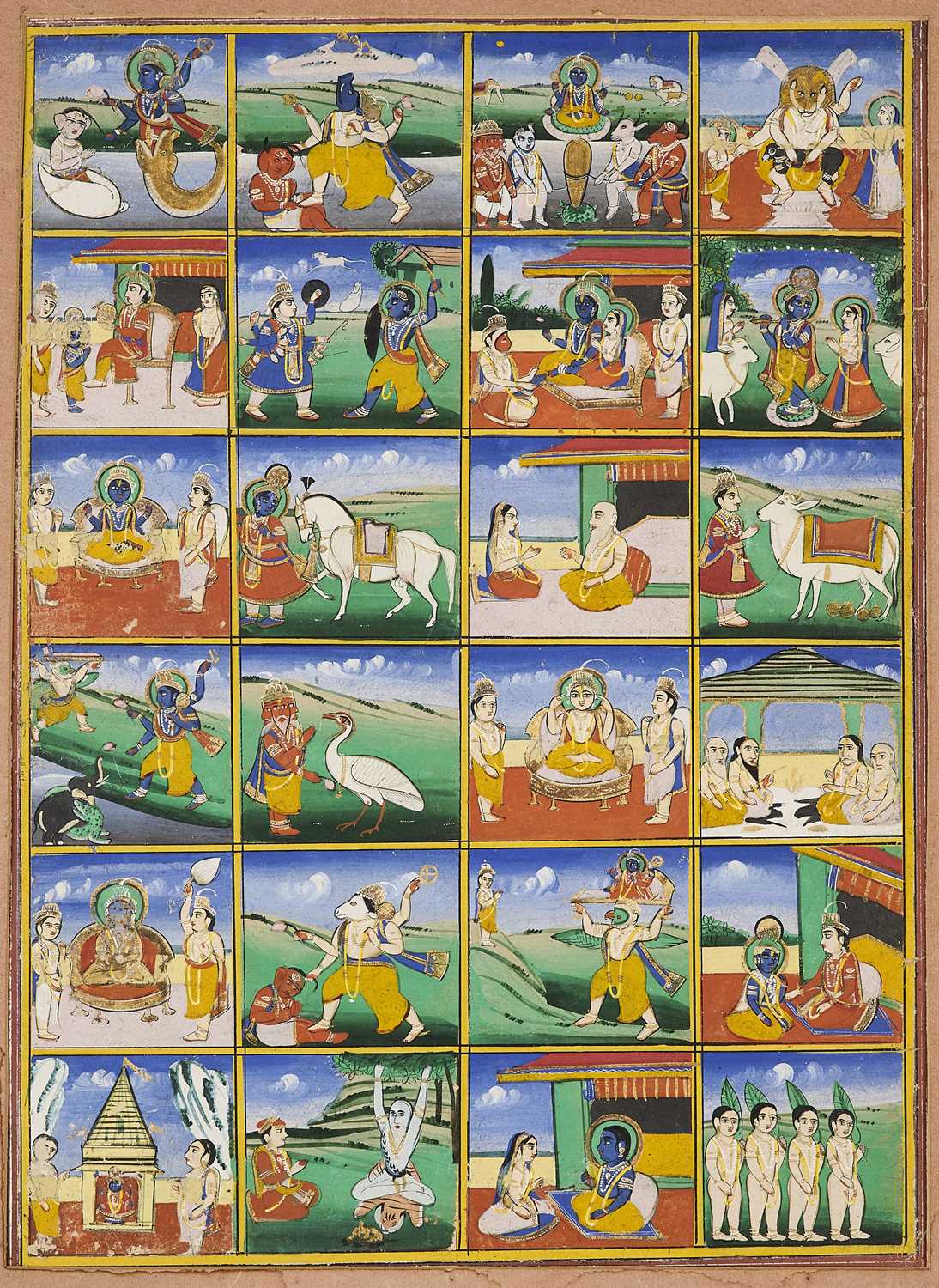 Lot 311 - A PAINTING DEPICTING 24 VAISHNAVITE TALES, RAJASTHAN, 19TH CENTURY