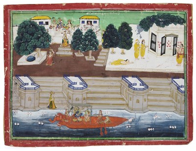 Lot 324 - RADHA AND KRISHNA ON THE RIVER YAMUNA, NATHDWARA, RAJASTHAN, INDIA, CIRCA 1900