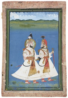 Lot 299 - A MARWAR PORTRAIT OF A MAHARAJA AND A COURTIER, RAJASTHAN, INDIA, 19TH CENTURY